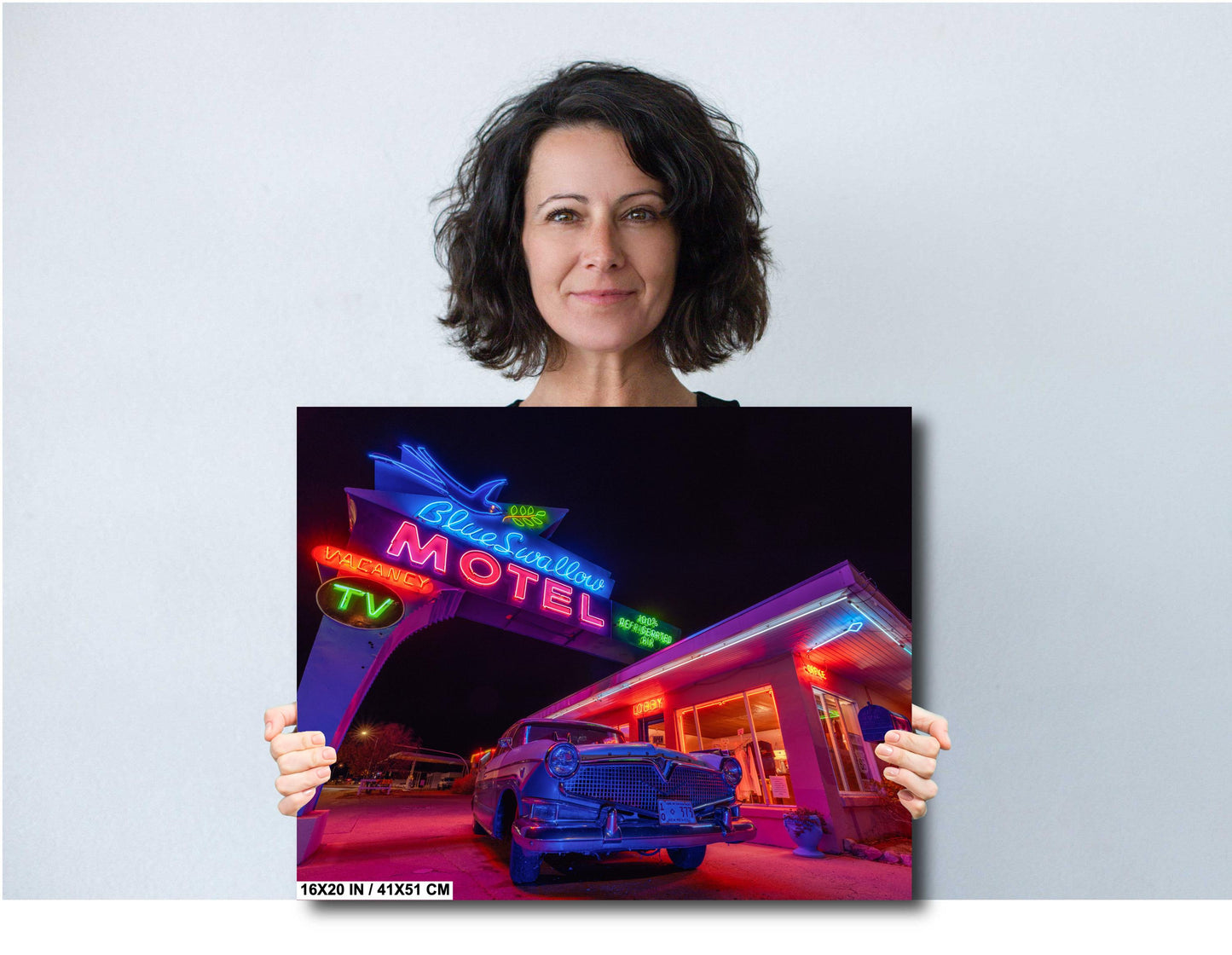 Vintage Blue Swallow Motel Route 66 Americana Photography - Neon Sign New Mexico Road Trip Wall Art