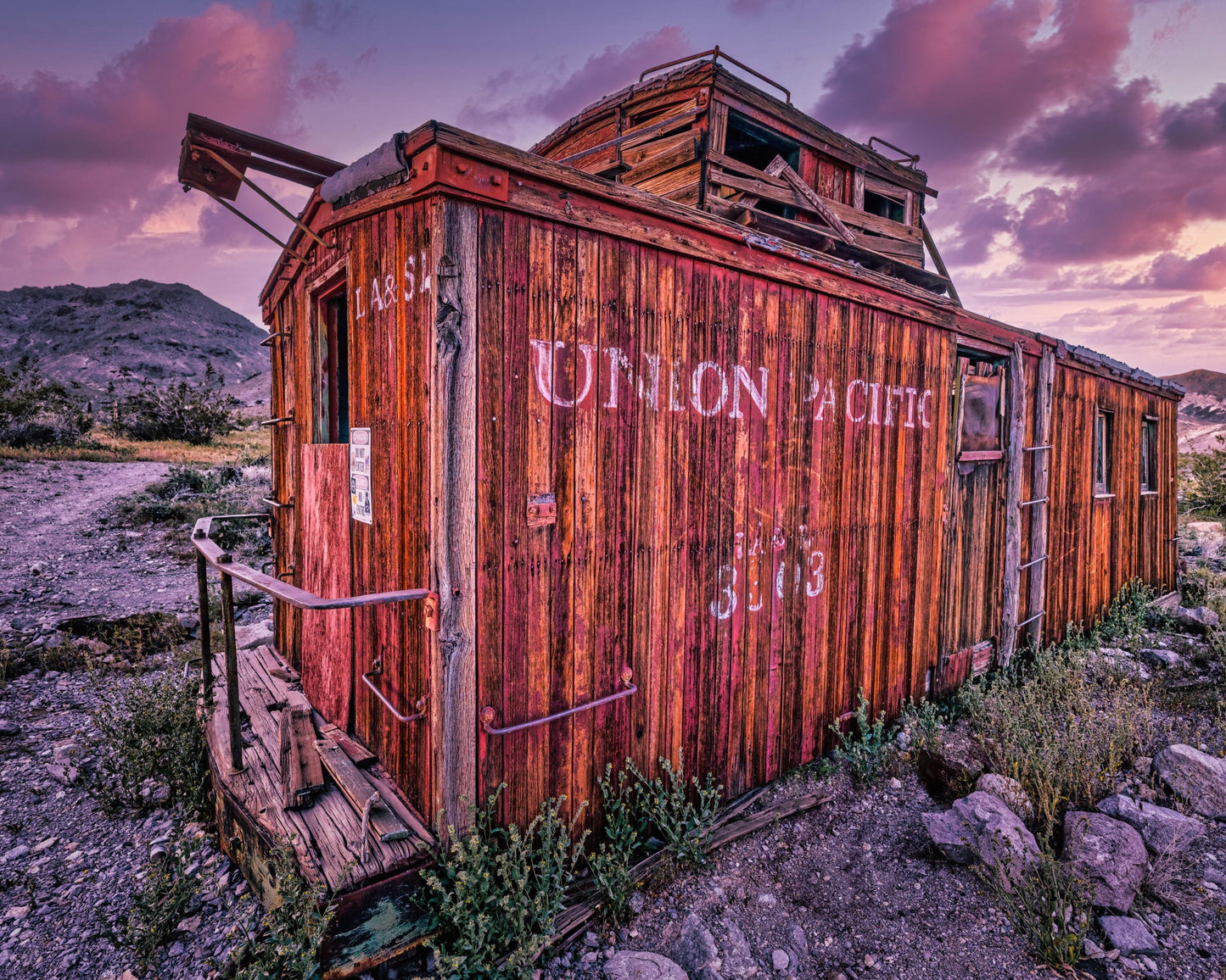Vintage Union Pacific Caboose in Rhyolite Ghost Town - Western Americana Train Photography Wall Art Print on Premium Photo Paper or Canvas