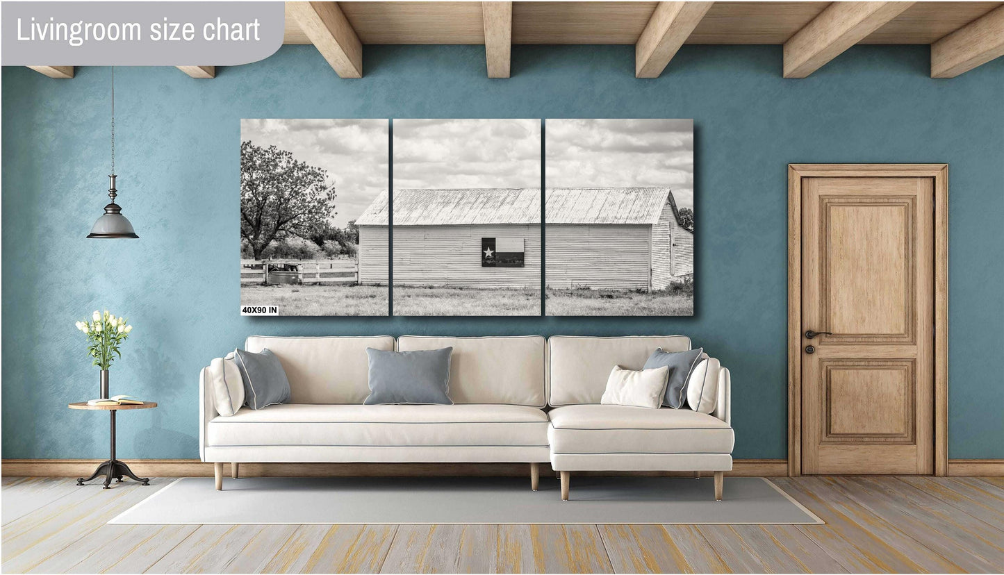 Texas Wall Art Photography - Texas Flag Barn Wall Art | Rustic Black & White Decor for Western Farmhouse Home
