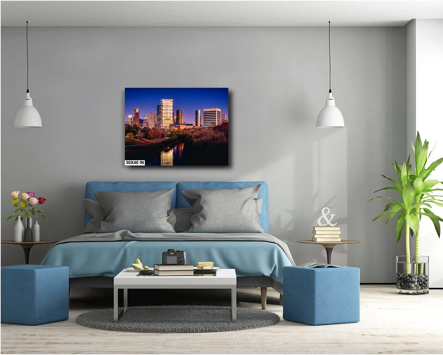Houston Wall Art - Downtown Skyline on Buffalo Bayou - Wall Art Photography on Premium Photo Paper, Ready-to-Hang Canvas, Acrylic, or Metal