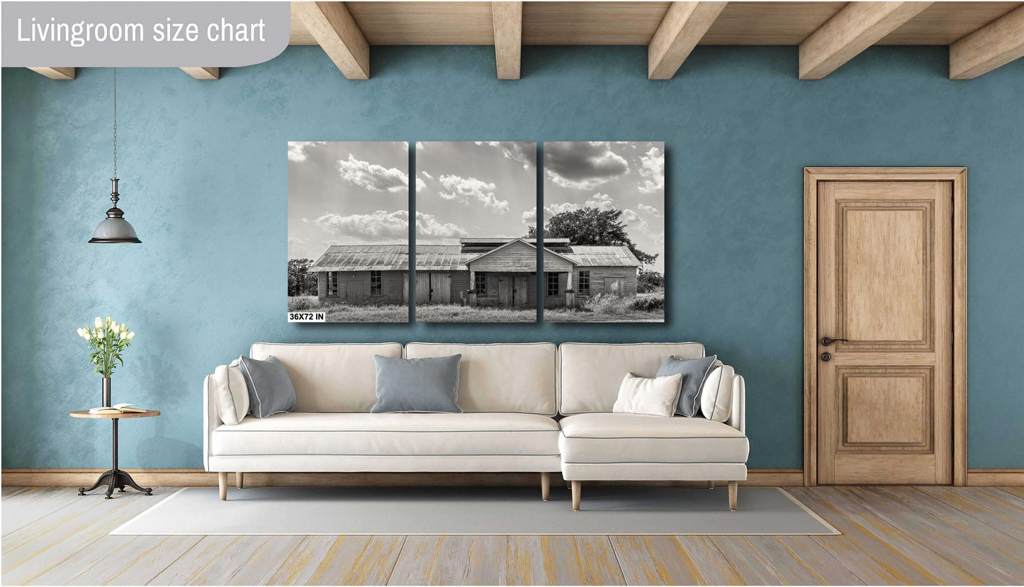 Barn Wall Art - Rustic Neutral Farmhouse Wall Art: Modern White Barn Landscape Print for Home, Canvas Decor, Rustic Chic Decor