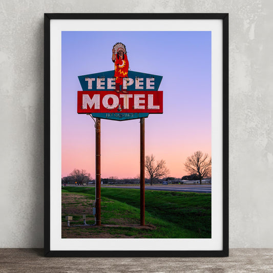 Teepee Motel Print – Vintage Texas Gulf Coast Art | Retro Road Trip Canvas Decor