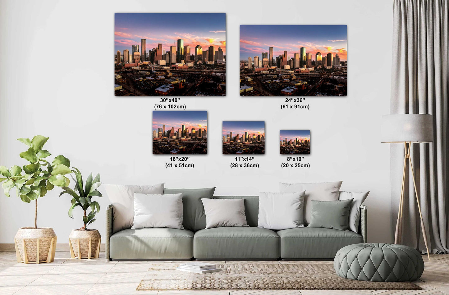 Houston Wall Art - Houston Skyline Sunset Panoramic Photo | Downtown Cityscape Print on Premium Photo Paper, Canvas, Acrylic & Metal
