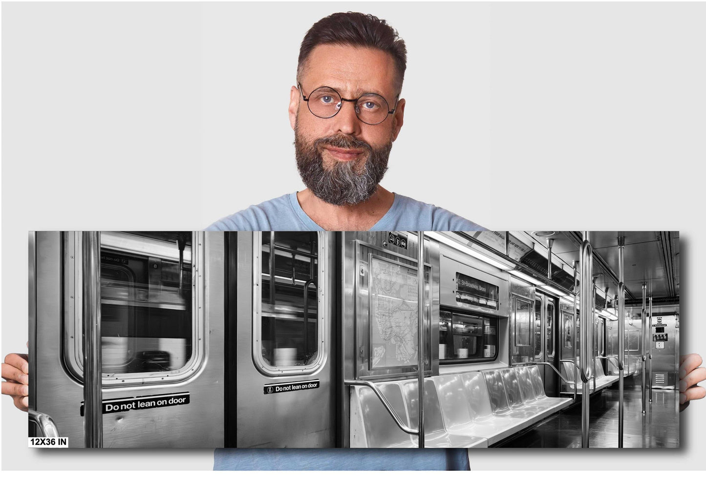 NYC Subway Car Interior Print - Black & White Urban Transit Wall Art, MTA Poster or Canvas for Home Decor