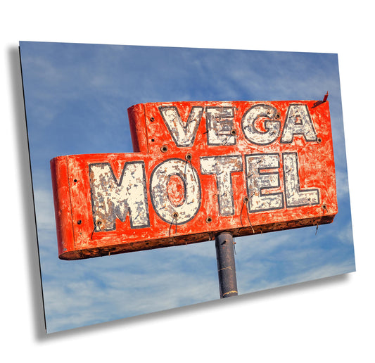 Vintage Wall Decor - Route 66 Neon Sign Wall Art - Vega Motel Photography Print on Premium Paper, Canvas, Acrylic or Metal Decor