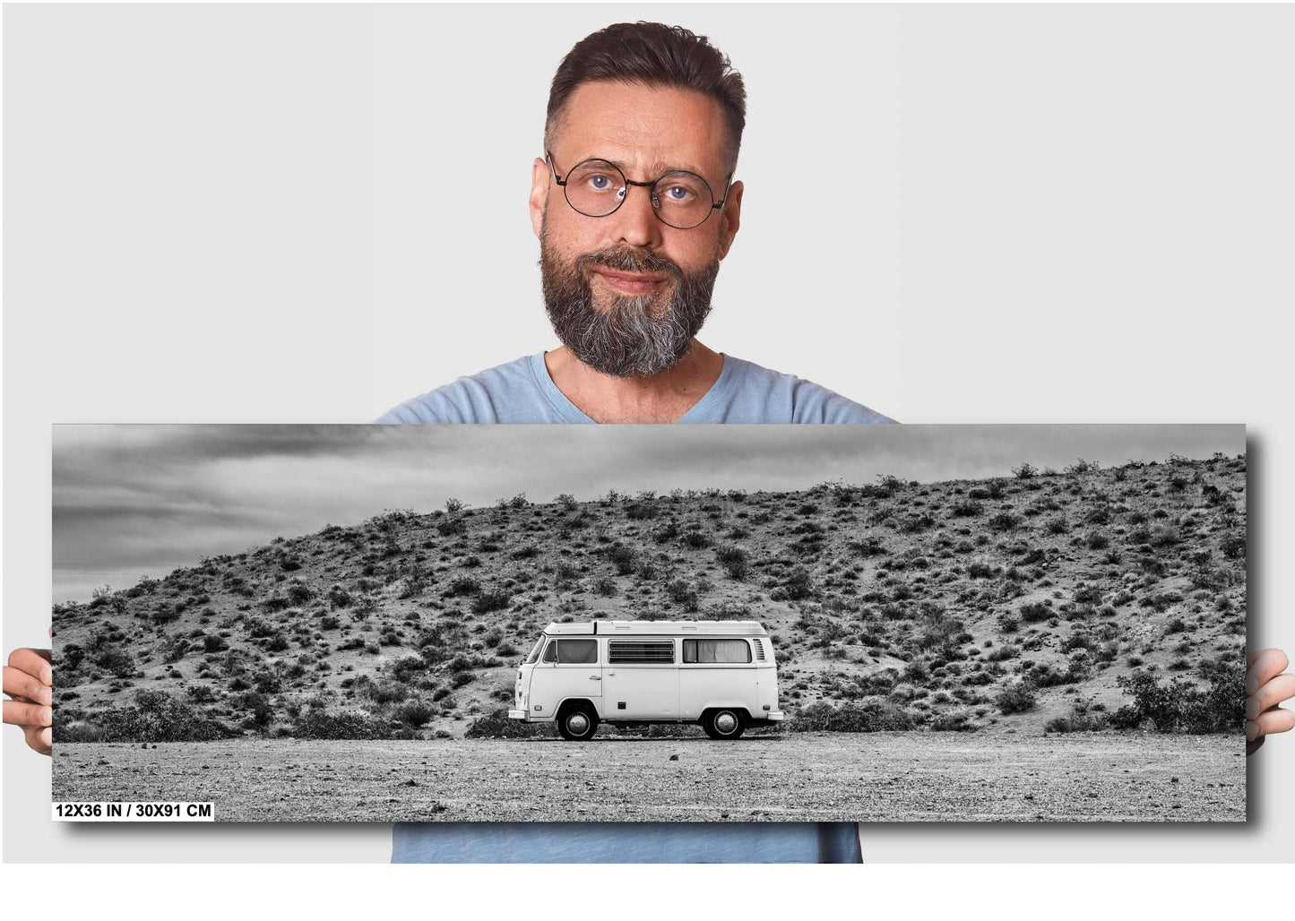 Van Wall Art - Boho Road Trip Photo on Route 66, Vintage Camper Bus Photography Print on Premium Photo Paper, Canvas, Acrylic, or Metal