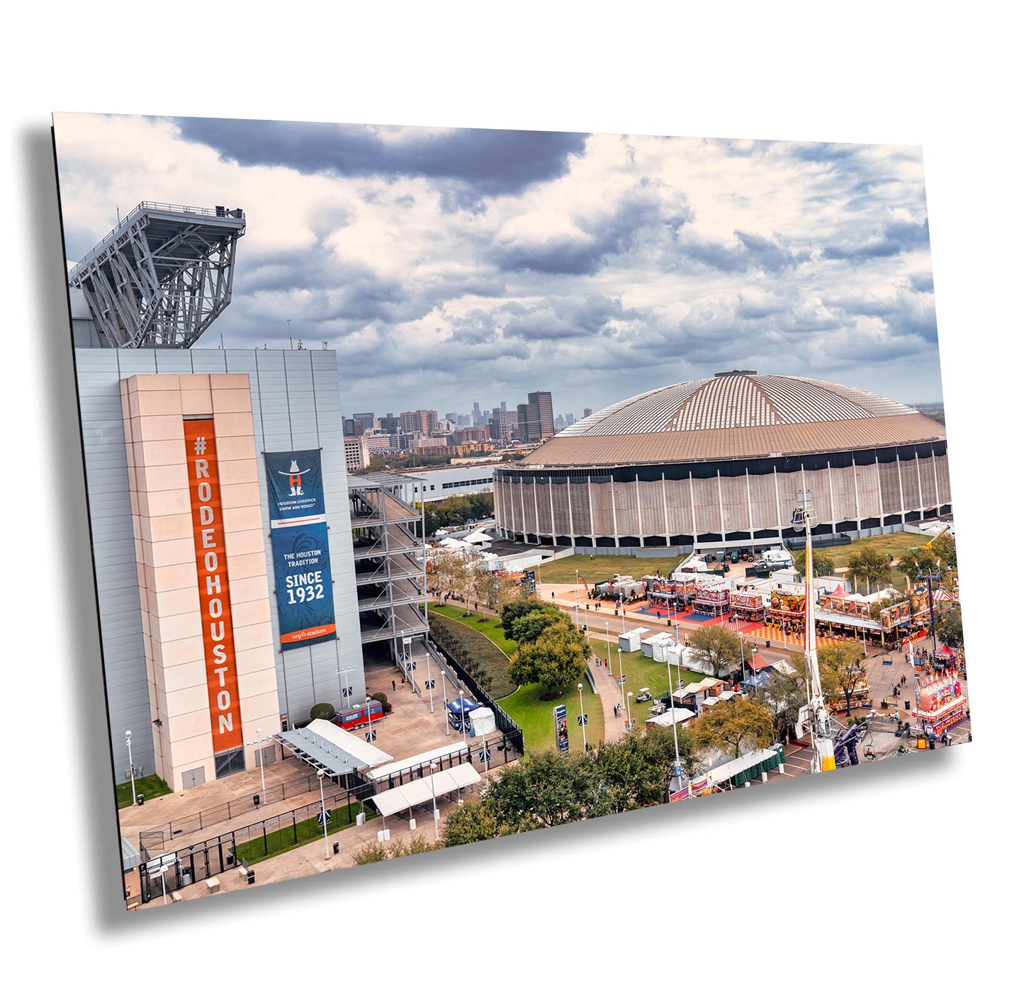 Houston Astrodome Sunset: Large Fine Art Photography Print - NRG Stadium & Rodeo Wall Decor, Carnival Art for Home