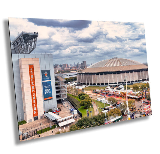 Houston Astrodome Sunset: Large Fine Art Photography Print - NRG Stadium & Rodeo Wall Decor, Carnival Art for Home