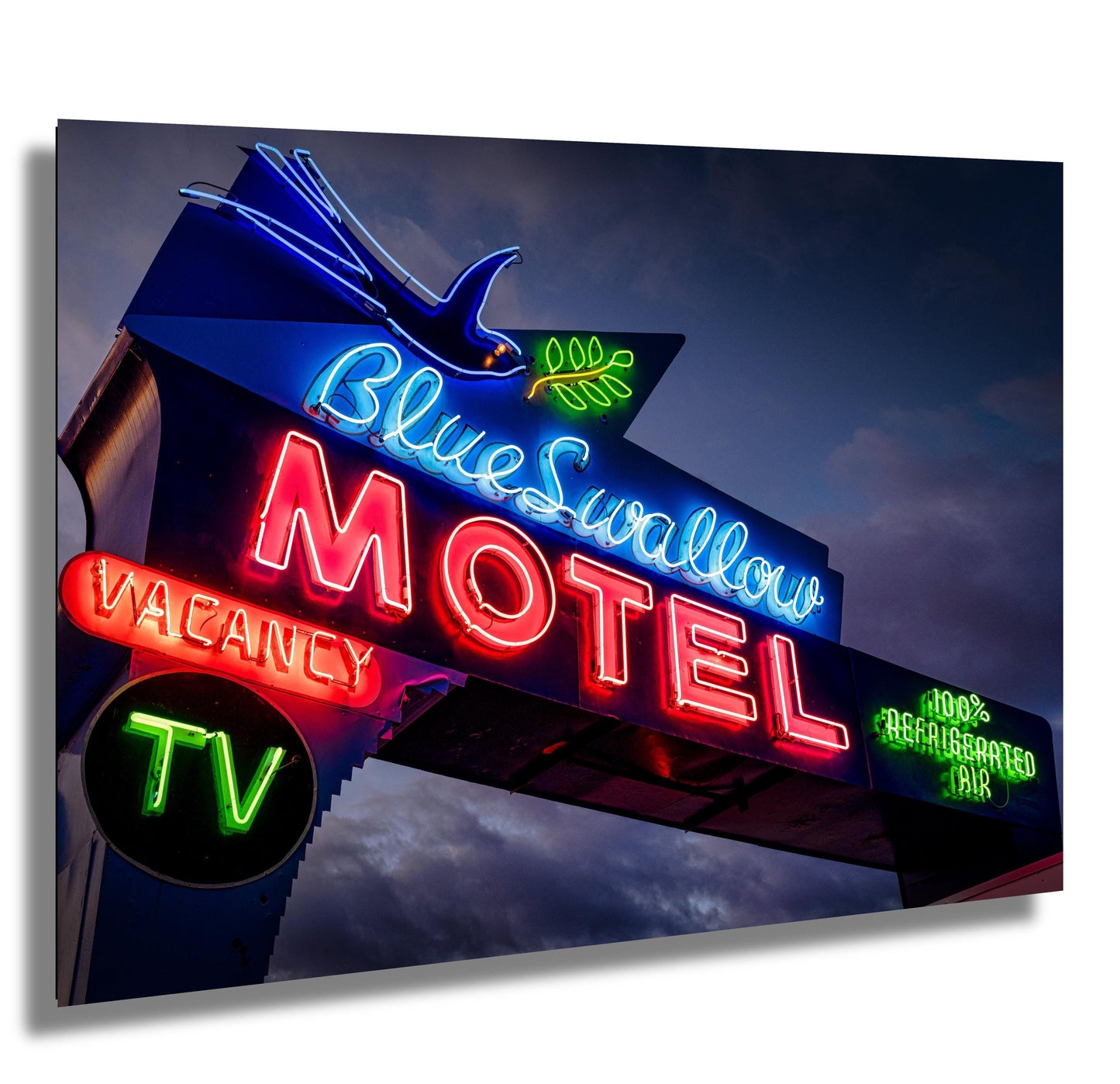 Route 66 Sign - Blue Swallow Motel Neon on Premium Photo Paper, or Ready-to-Hang Canvas, Acrylic, or Metal Decor