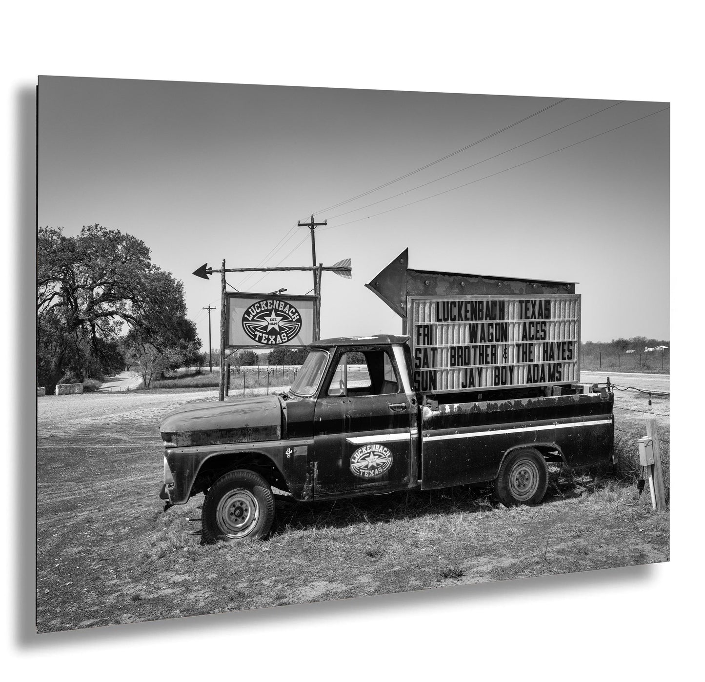 Luckenbach Texas Pickup and Sign Art Print - Outlaw Country Photography on Premium Paper, Canvas, Acrylic & Metal Options