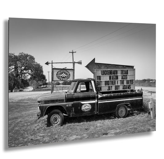 Luckenbach Texas Pickup and Sign Art Print - Outlaw Country Photography on Premium Paper, Canvas, Acrylic & Metal Options