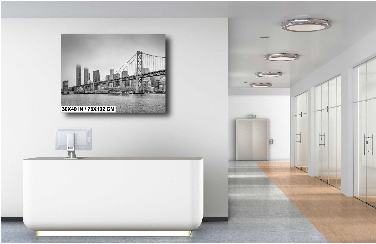 San Francisco Bay Bridge Wall Art Print, Black & White Urban Landscape Cityscape Decor, Modern Home Art % Gift Ideas