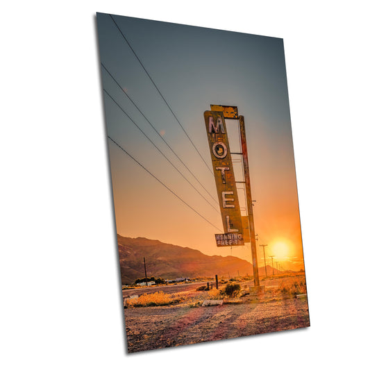 Bagdad Cafe Motel Sign Art at Sunset | Route 66 Americana Wall Decor | Desert Landscape Photography Print