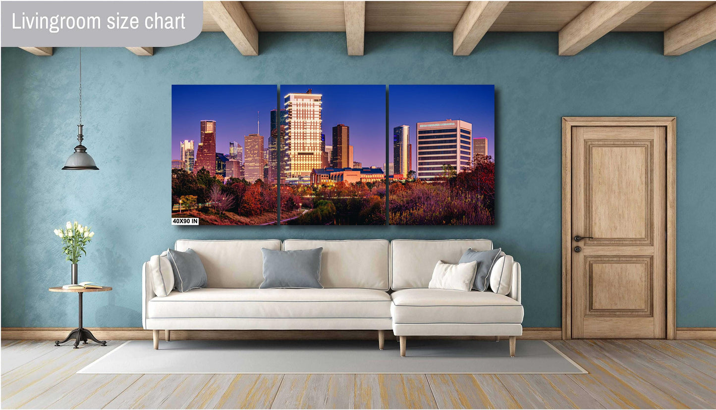 Houston Wall Art - Downtown Skyline on Buffalo Bayou - Wall Art Photography on Premium Photo Paper, Ready-to-Hang Canvas, Acrylic, or Metal