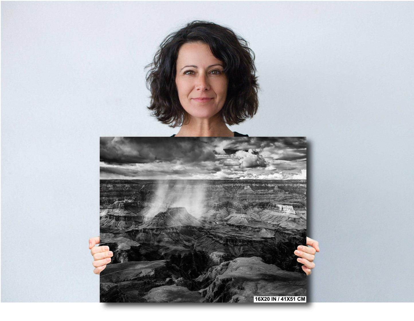 Grand Canyon Art - Black and White Mather Point Rain Photo, Arizona Wall Decor on Paper, Canvas, Acrylic & Metal