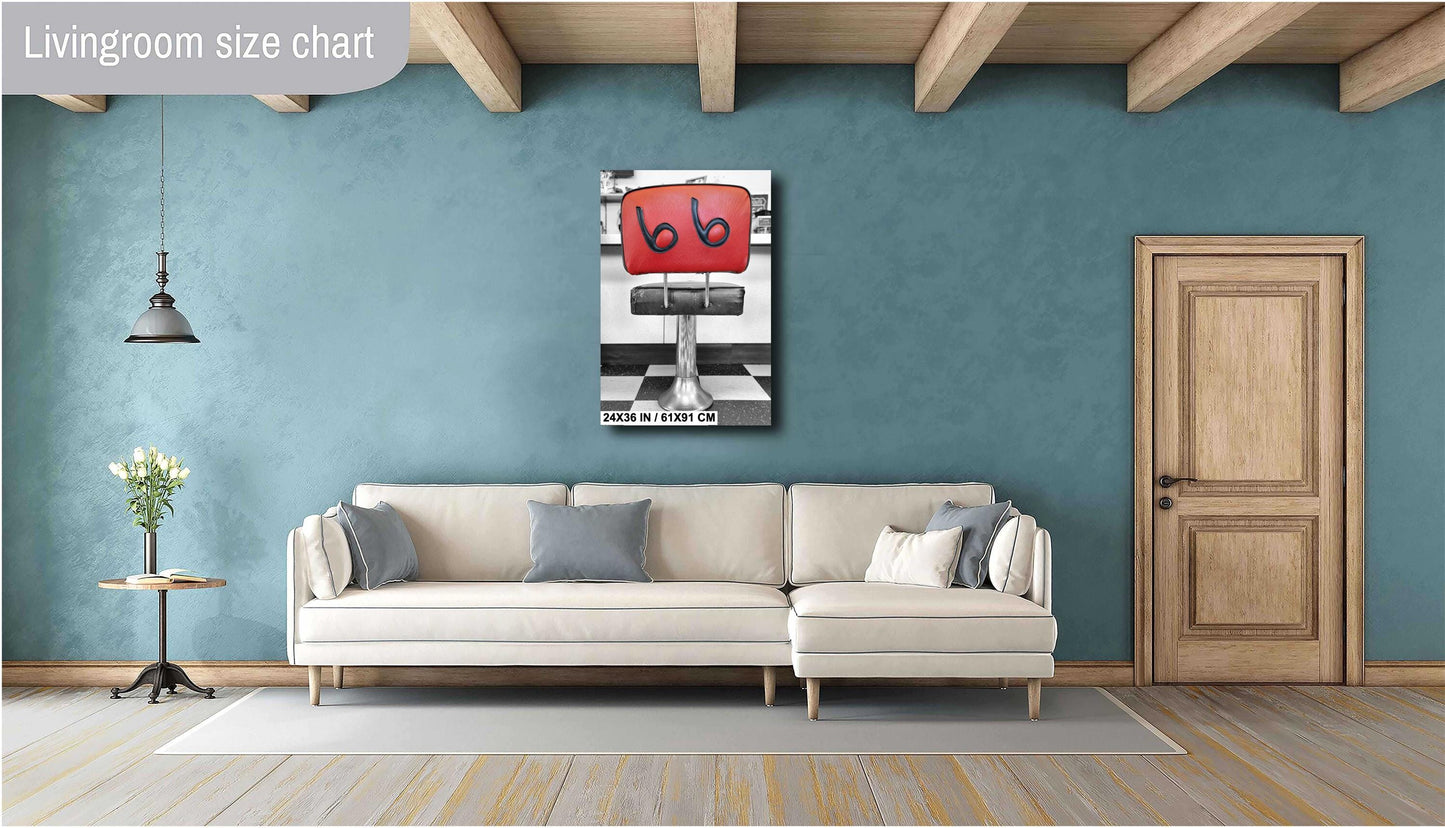 Route 66 Diner Seat Canvas Print | Retro Kitchen Decor & Nostalgic Restaurant Photography Art