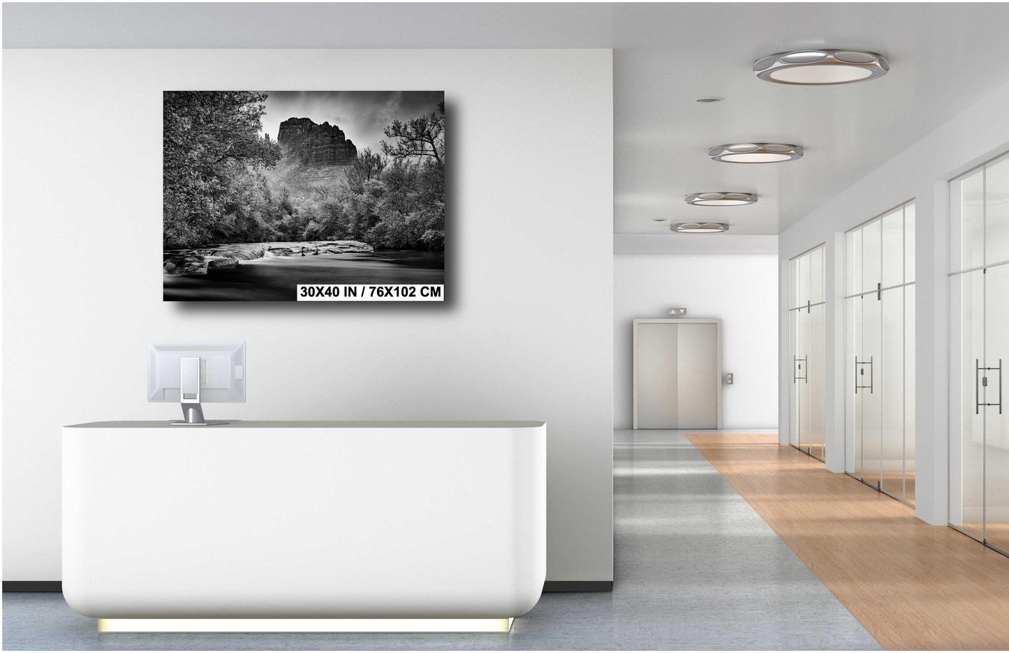 Sedona Arizona Cathedral Rock from Oak Creek - Black and White Photography Print on Premium Photo Paper, Canvas, Acrylic & Metal Decor