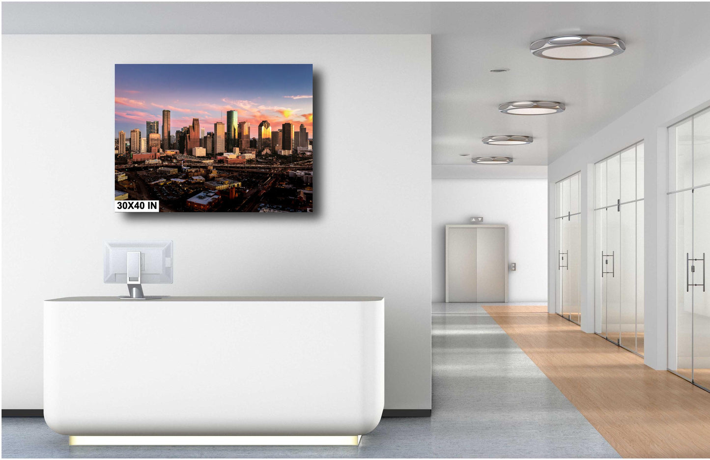 Houston Wall Art - Houston Skyline Sunset Panoramic Photo | Downtown Cityscape Print on Premium Photo Paper, Canvas, Acrylic & Metal