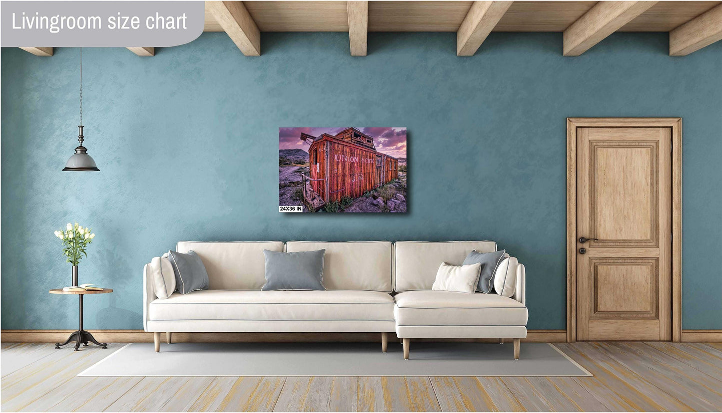 Vintage Union Pacific Caboose in Rhyolite Ghost Town - Western Americana Train Photography Wall Art Print on Premium Photo Paper or Canvas
