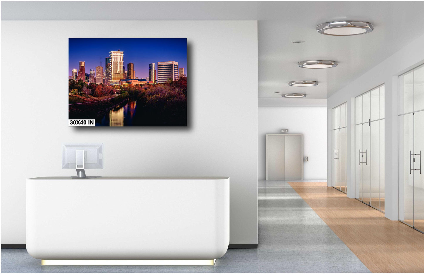 Houston Wall Art - Downtown Skyline on Buffalo Bayou - Wall Art Photography on Premium Photo Paper, Ready-to-Hang Canvas, Acrylic, or Metal