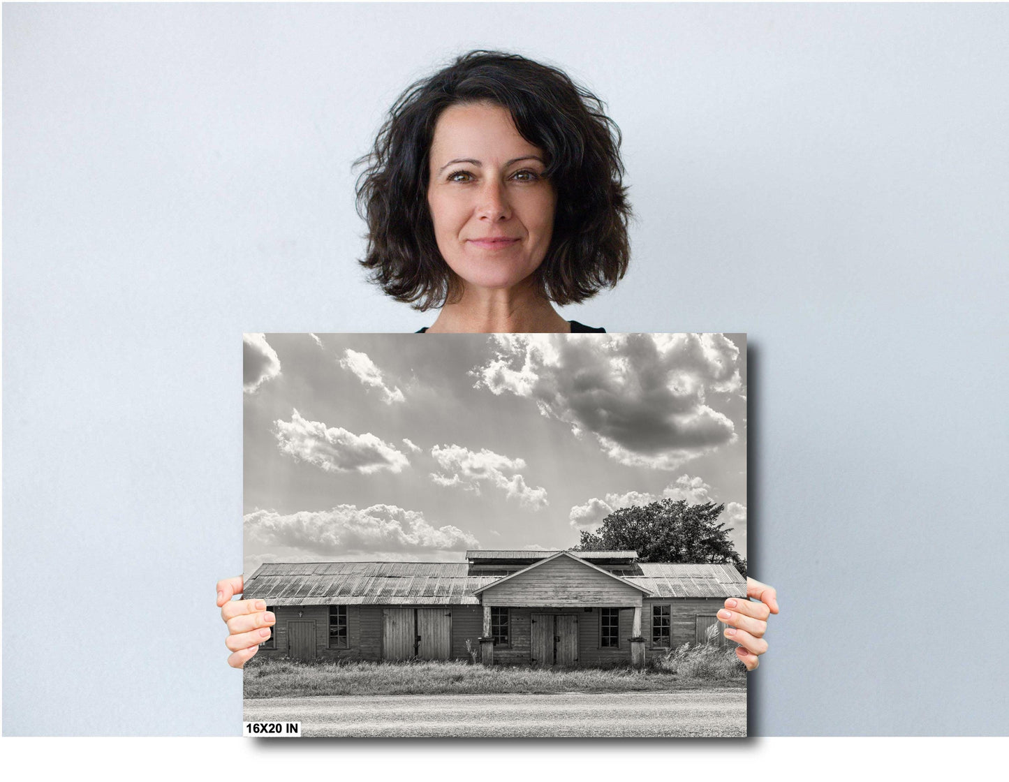 Barn Wall Art - Rustic Neutral Farmhouse Wall Art: Modern White Barn Landscape Print for Home, Canvas Decor, Rustic Chic Decor
