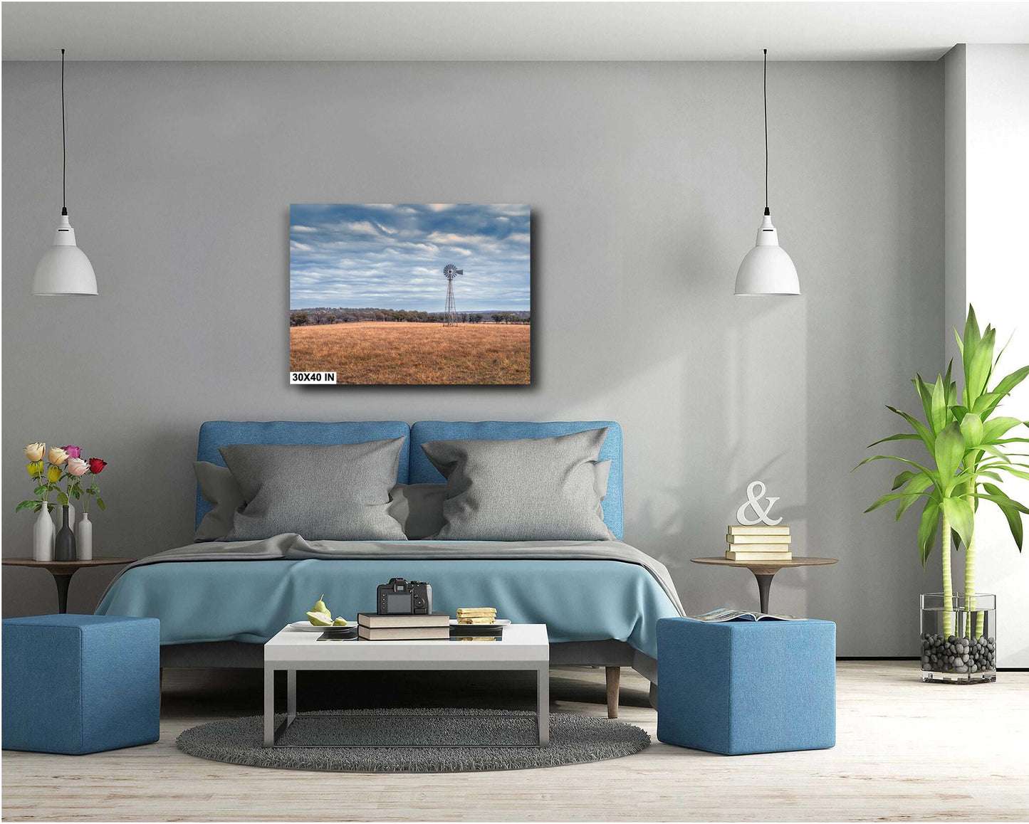 Country Wall Art - Prairie Windmill Landscape Poster | Farmhouse Decor Print on Premium Photo Paper, Canvas or Metal