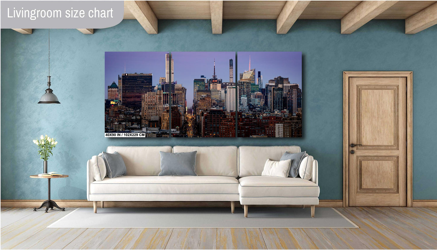 NYC Skyline Panoramic Poster Print: Times Square Evening Cityscape & Midtown Manhattan Traffic Decor