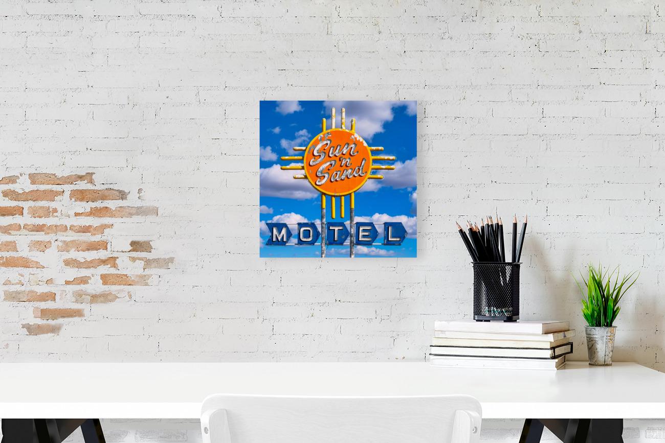 Route 66 Sign Art - Vintage Neon Sun 'N Sand Motel Photo in Santa Rosa, New Mexico | Choose Canvas, Acrylic, or Metal!