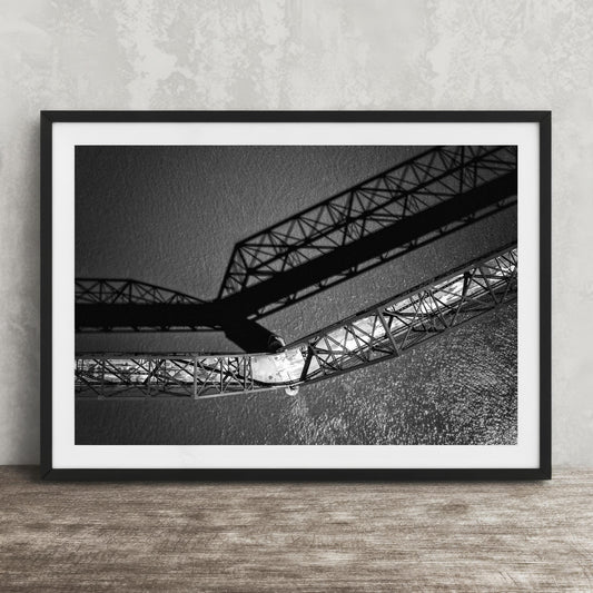 Route 66 Wall Art – Chain of Rocks Bridge St Louis Aerial Black and White Photo Print