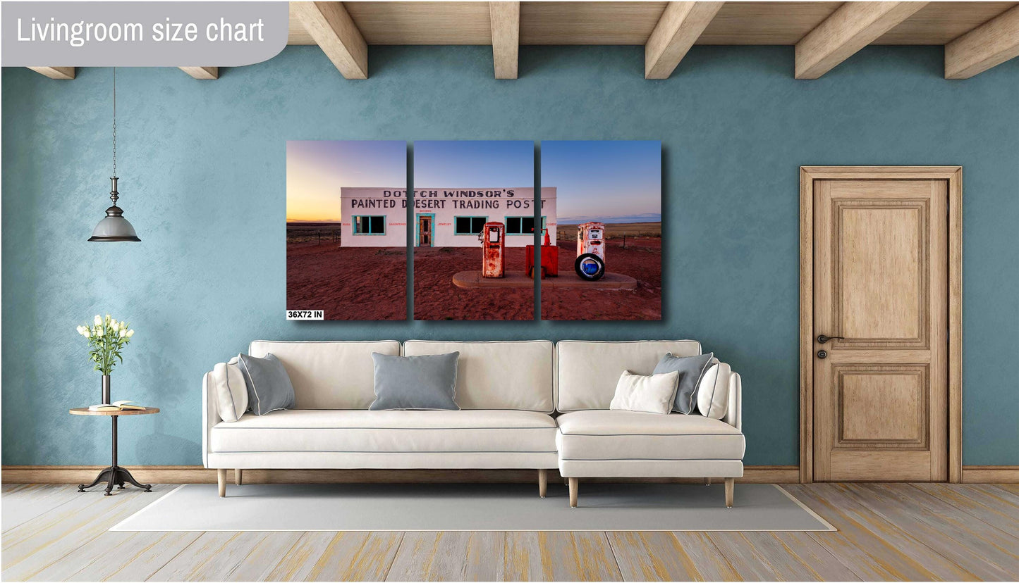 Arizona Desert Landscape Print - Route 66 Painted Desert Trading Post Wall Art Print Canvas or Paper, Southwestern Decor for Home or Office