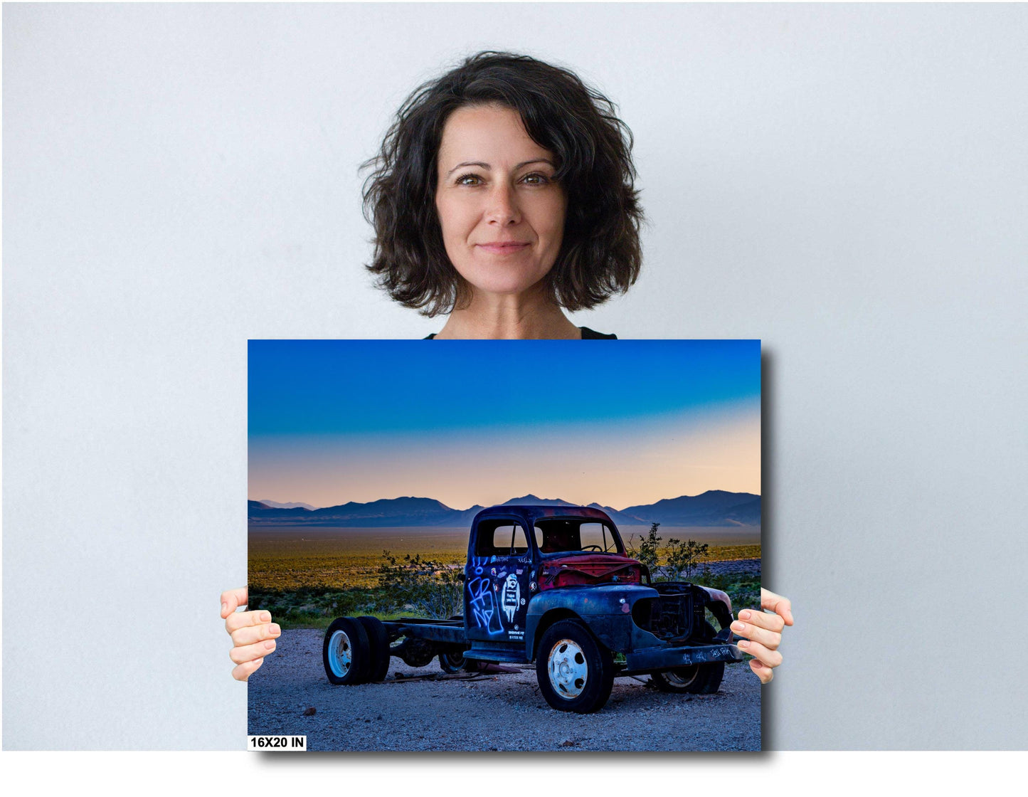 Banksy-Inspired Wall Art Print: Abandoned Truck in Rhyolite Ghost Town, Americana Desert Landscape Decor, Unique Home Art