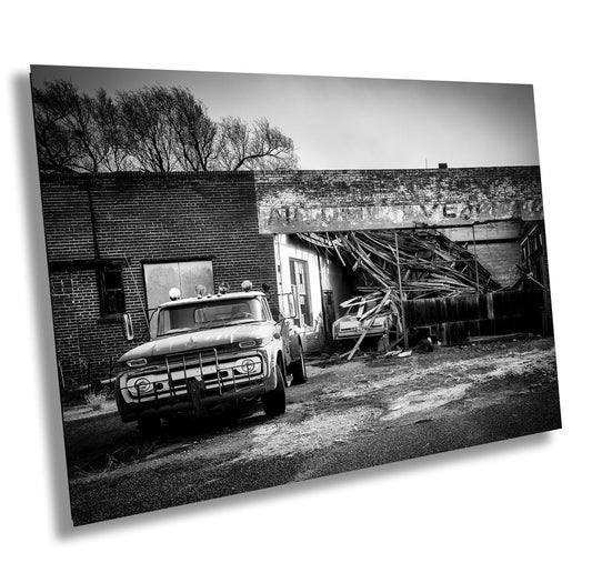 Vintage Cadillac & Wrecker Texas Wall Art - Rustic Western Print for Home or Garage Decor