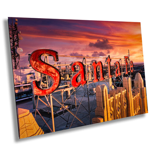 Santa Fe Building Amarillo Texas Skyline Vintage Neon Sign Sunset Photo Print - Unique Wall Art Decor for Home & Office
