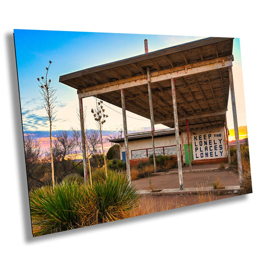 Abandoned Gas Station Mural Art Print | Lobo Texas Ghost Town Landscape | Desert Americana Wall Decor | Keep the Lonely Places Lonely