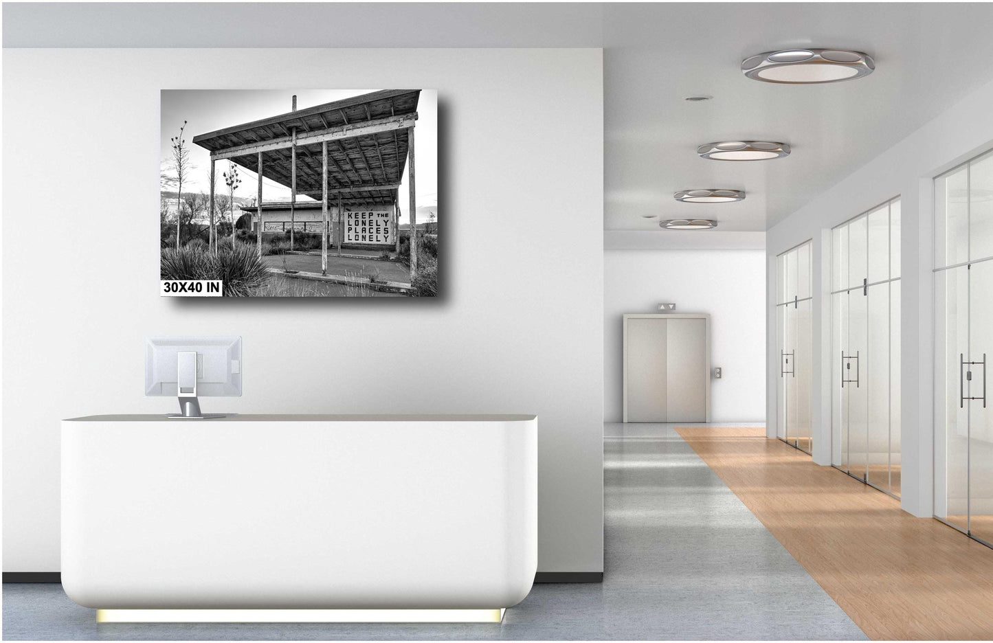 Black and White Decor - Abandoned Gas Station Mural: Black & White Texas Ghost Town Wall Art Print, Desert Americana Landscape Decor