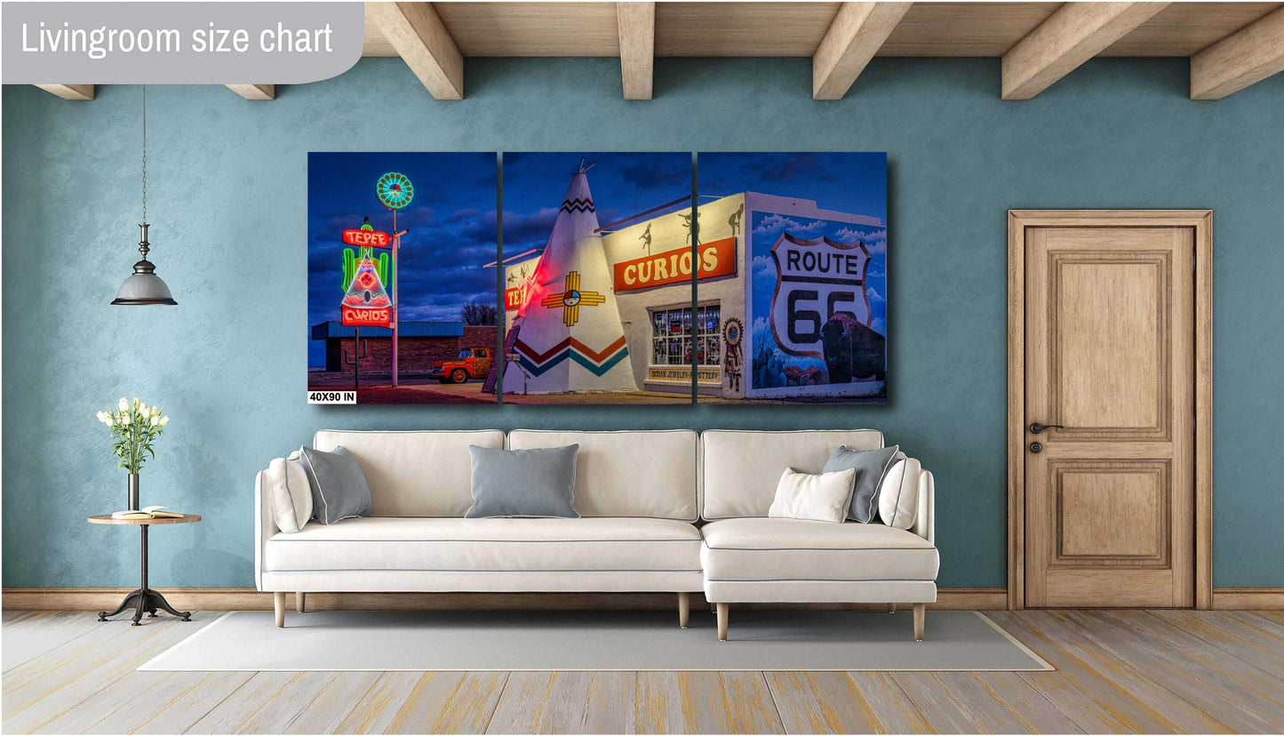 New Mexico Wall Art - Teepee Curios Neon Sign Print - Route 66 Road Trip Art - New Mexico Photography on Paper, Canvas, Acrylic & Metal