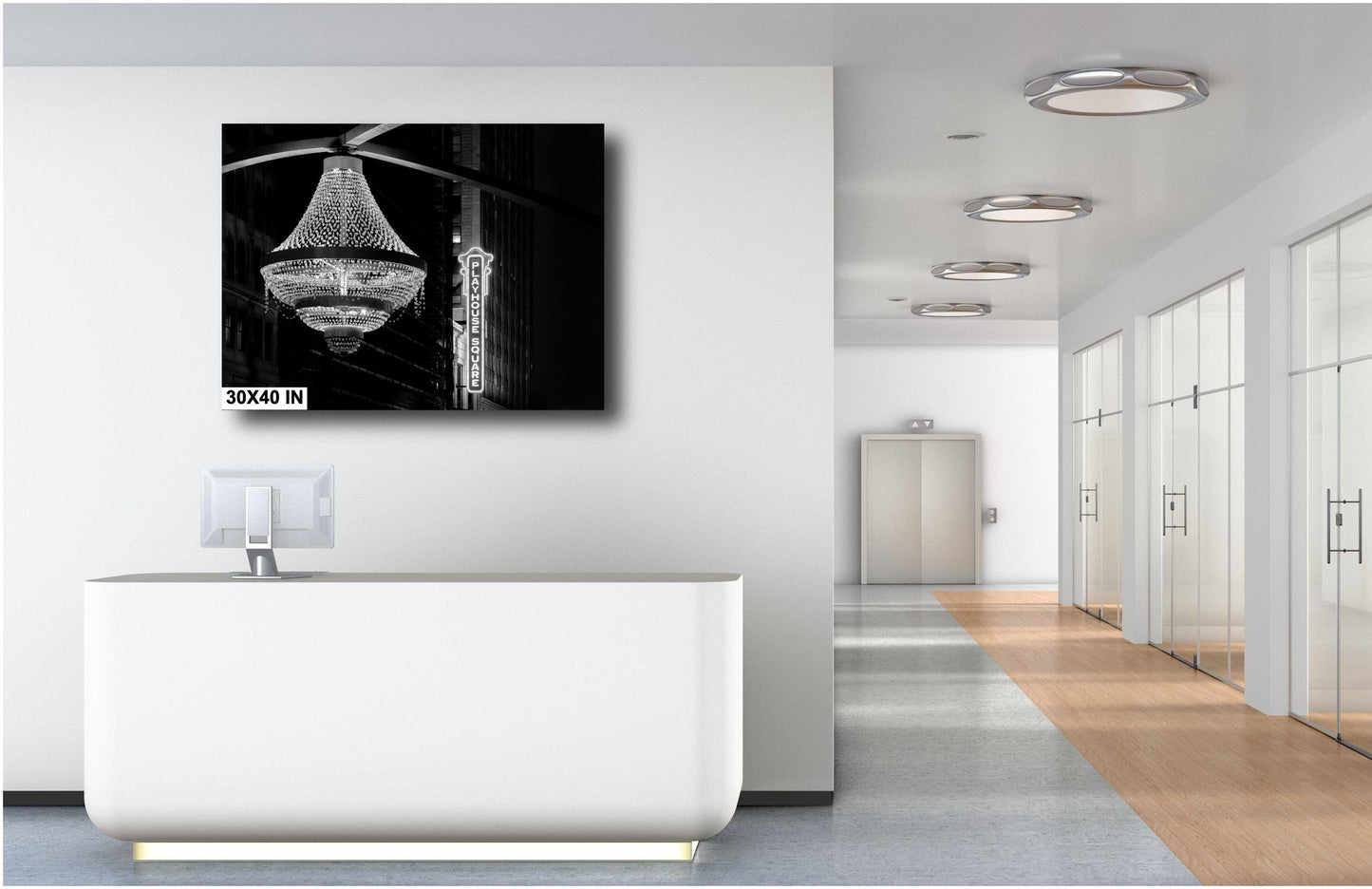 Cleveland Art - Playhouse Square Chandelier Sign - Black & White CLE Night Photography Wall Art Decor, Cleveland Home or Office Decoration