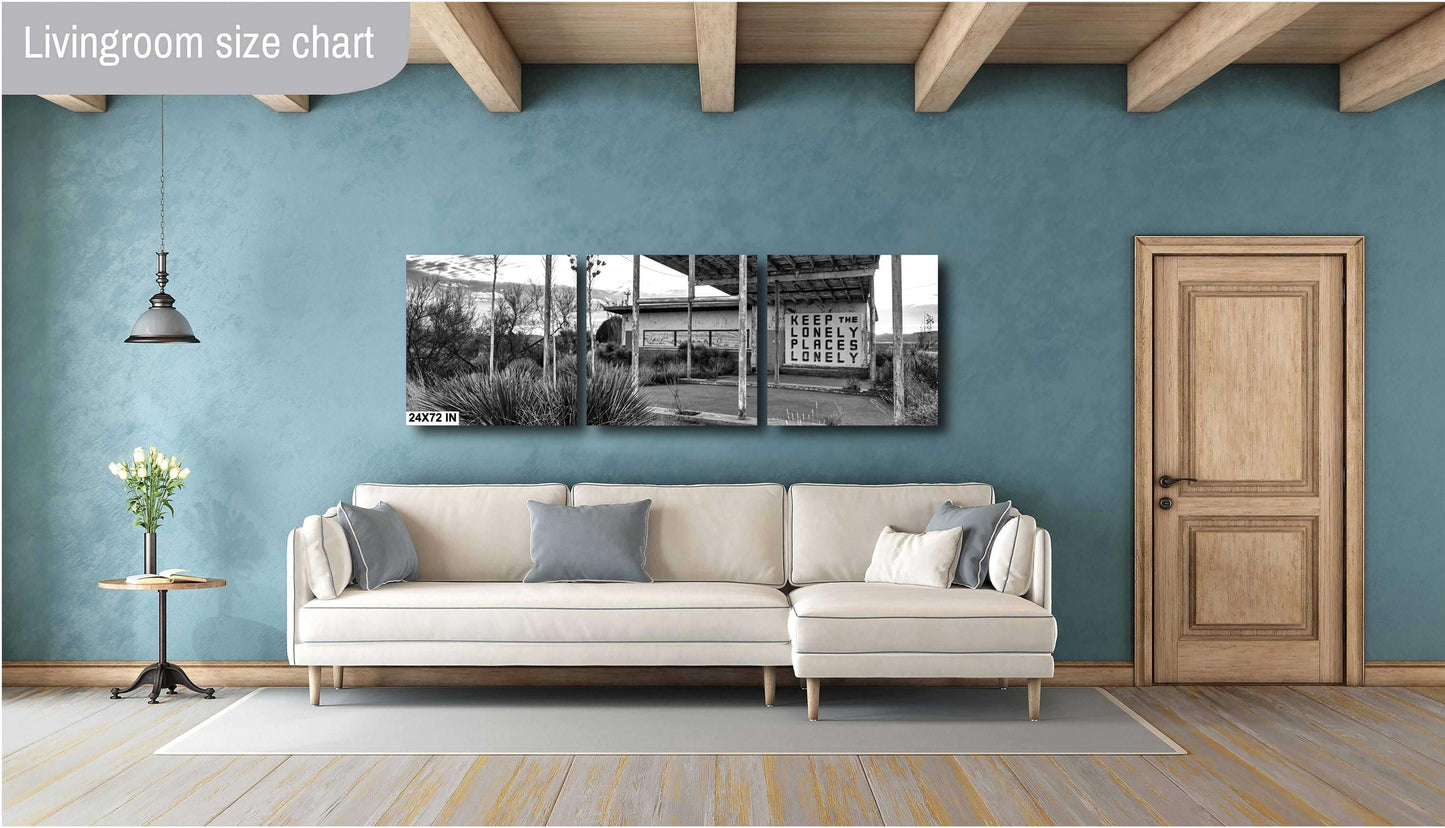 Black and White Decor - Abandoned Gas Station Mural: Black & White Texas Ghost Town Wall Art Print, Desert Americana Landscape Decor