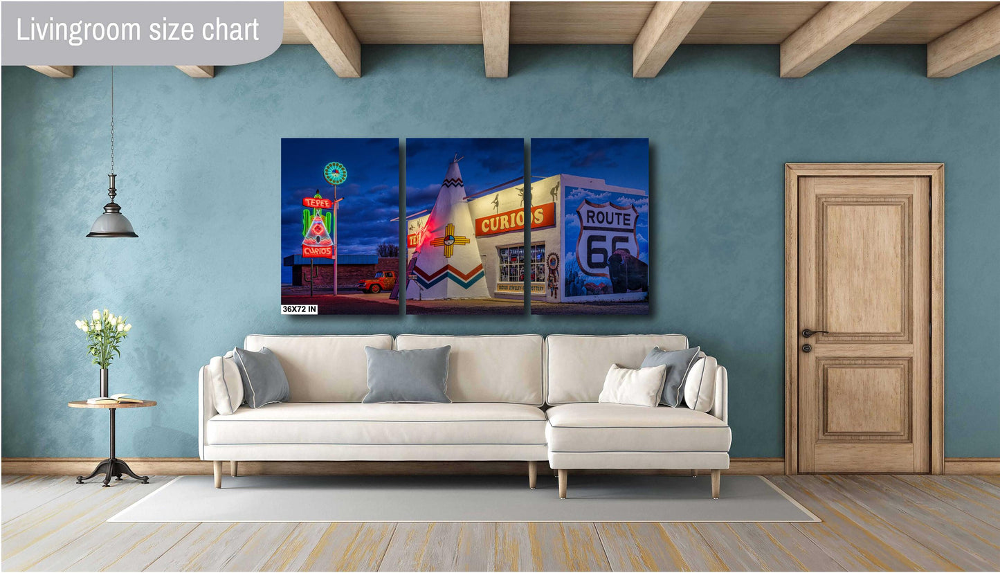 New Mexico Wall Art - Teepee Curios Neon Sign Print - Route 66 Road Trip Art - New Mexico Photography on Paper, Canvas, Acrylic & Metal