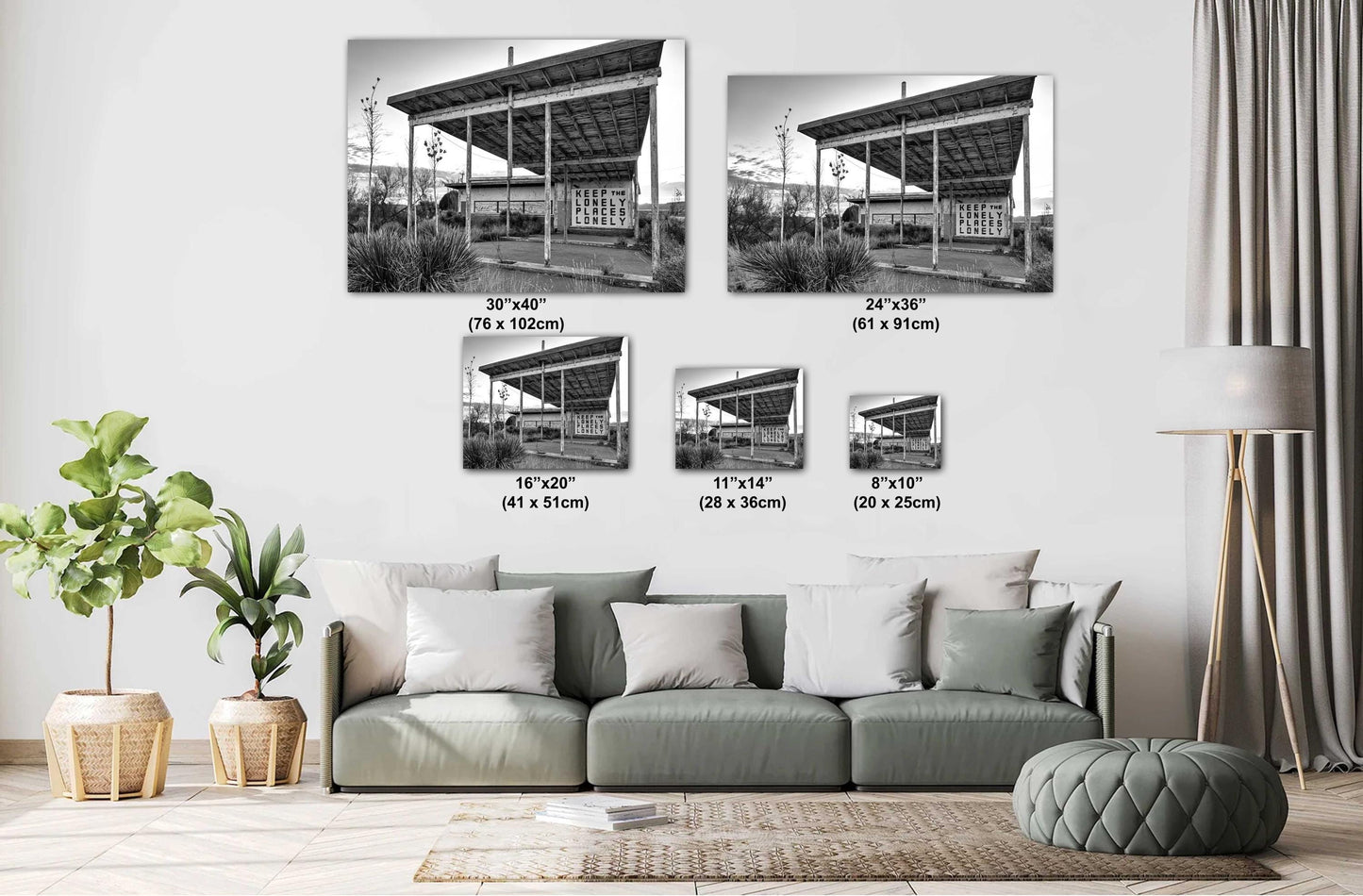 Black and White Decor - Abandoned Gas Station Mural: Black & White Texas Ghost Town Wall Art Print, Desert Americana Landscape Decor