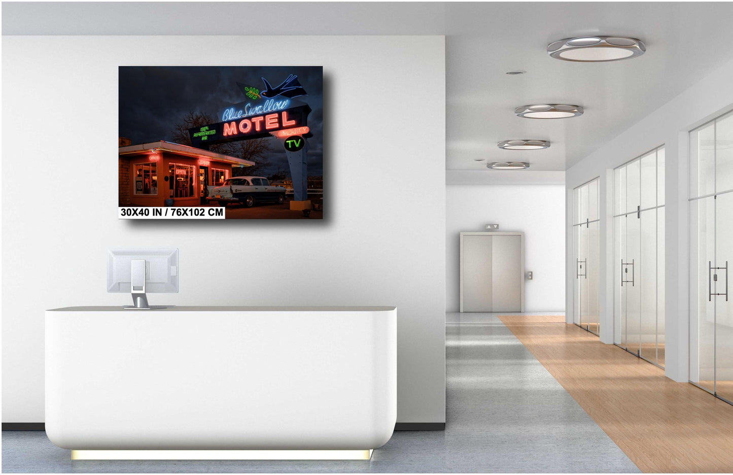 Blue Swallow Motel Vintage Route 66 Photography & Americana Neon Sign Wall Art for Travel Enthusiasts