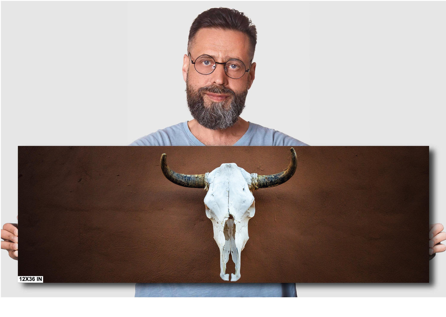 Texas Longhorn Skull Print: Western Steer Art on Leather, Canvas, Acrylic, Metal or Photo Paper