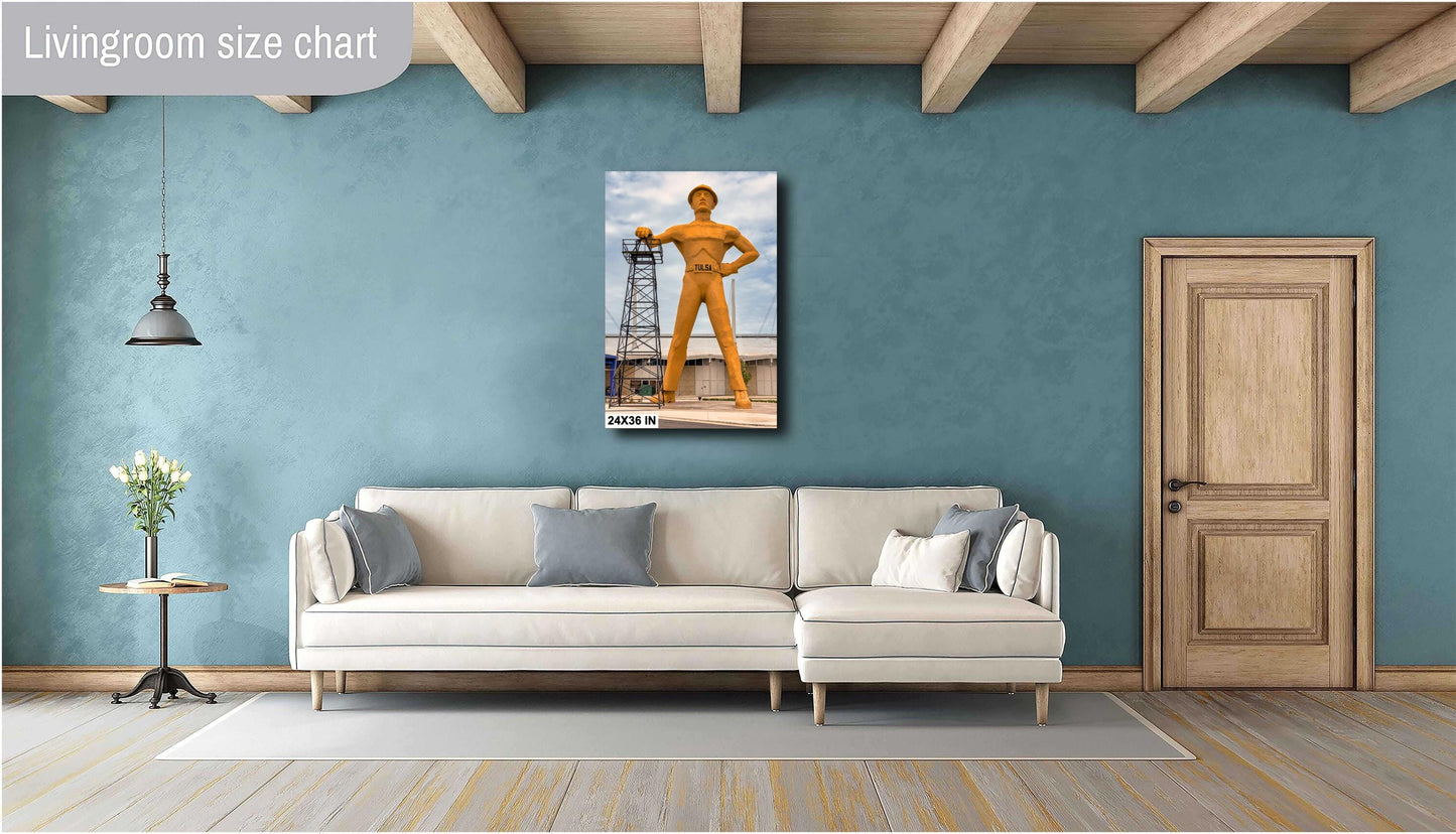 Tulsa Golden Driller Wall Art: Iconic Route 66 Landmark Print on Photo Paper, Canvas, Metal, or Acrylic