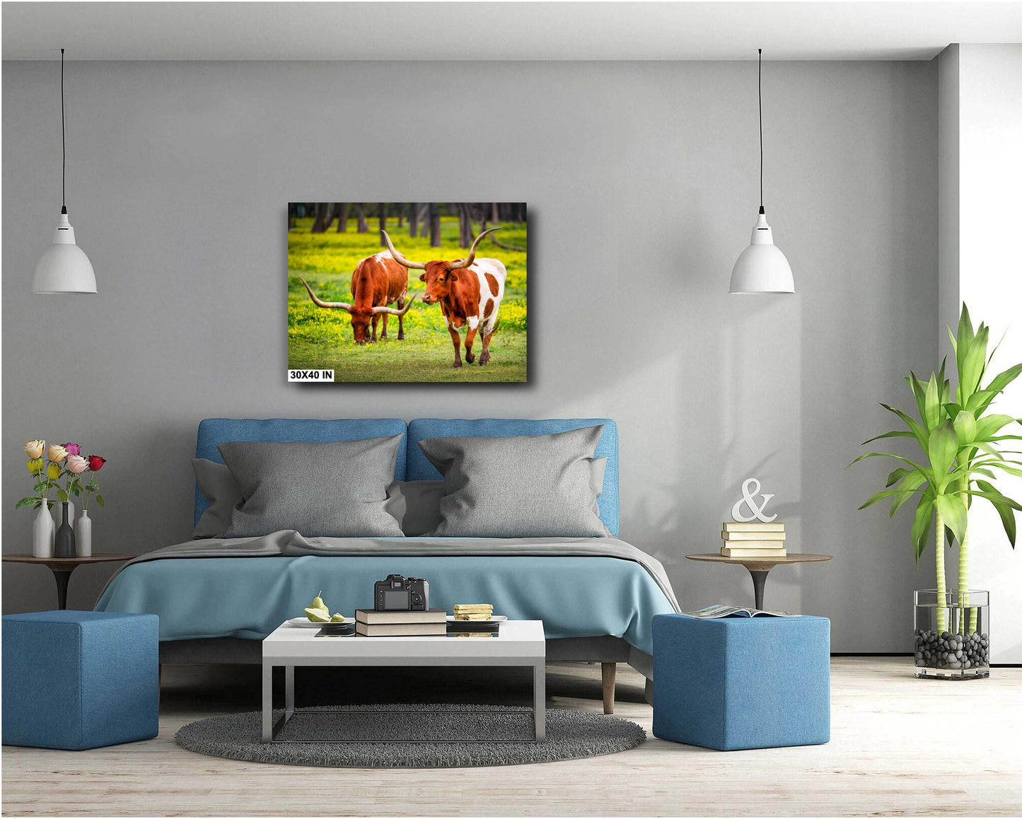 Cattle Wall Canvas - Rustic Longhorn Cow Photography | Ranch Wall Art for Modern Farmhouse Decor | Canvas, Paper, Acrylic or Metal Print