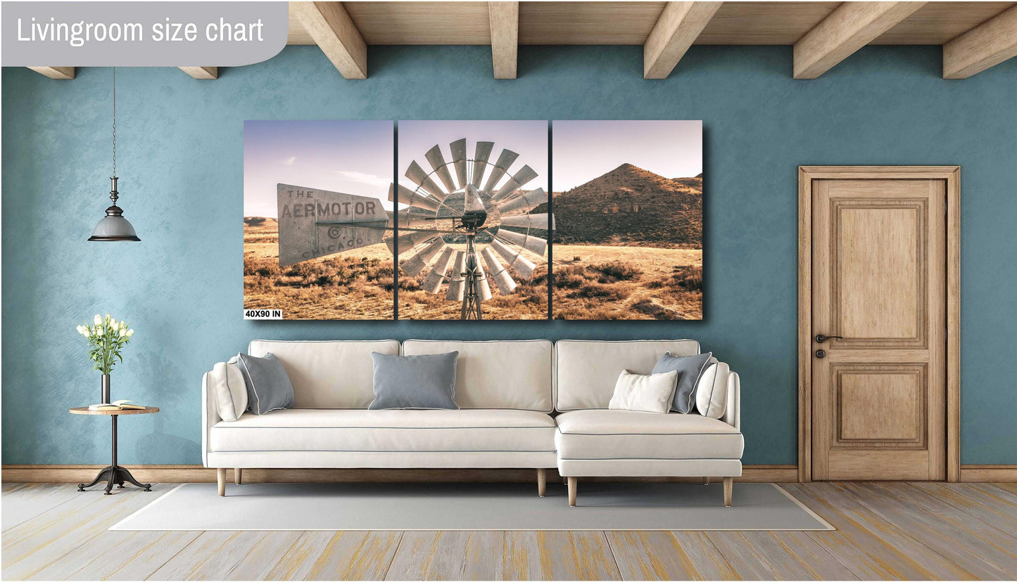 Farmhouse Windmill Photography Print - Rustic Sunset Wall Art Decor for Country Home, West Texas Design