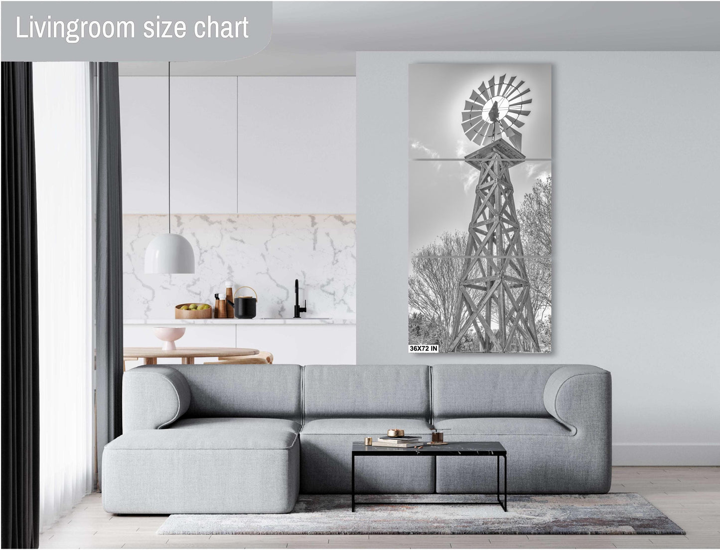 Farmhouse Wall Decor - Texas Windmill Black & White Print: Rustic Art, Country Landscape Decor on Photo Paper, Canvas, Acrylic or Metal