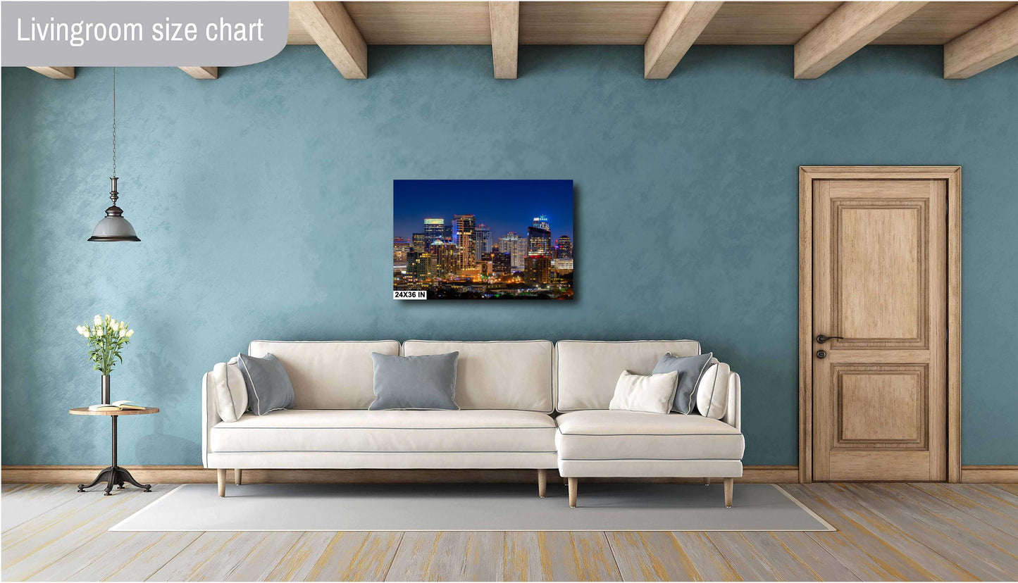 Houston Galleria Skyline Photography Print: Night Panoramic Cityscape Art on Premium Paper, Canvas, Acrylic & Metal Options