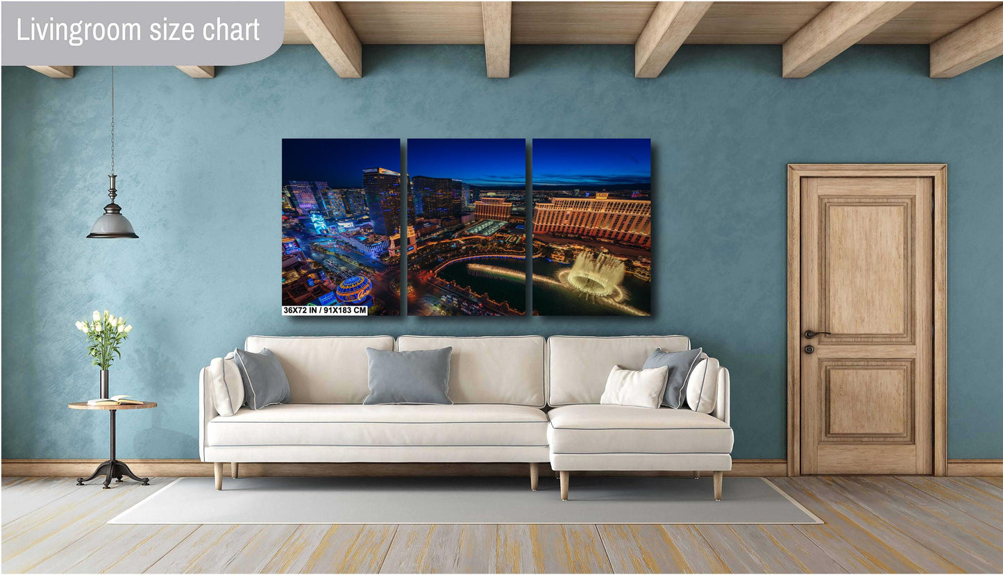 Las Vegas Skyline Print Wall Art: Aerial Photo of The Strip on Premium Paper, Canvas, Acrylic & Metal - Ready to Hang Decor
