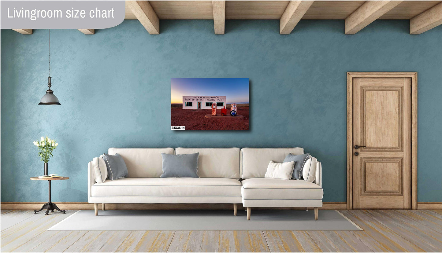 Arizona Desert Landscape Print - Route 66 Painted Desert Trading Post Wall Art Print Canvas or Paper, Southwestern Decor for Home or Office