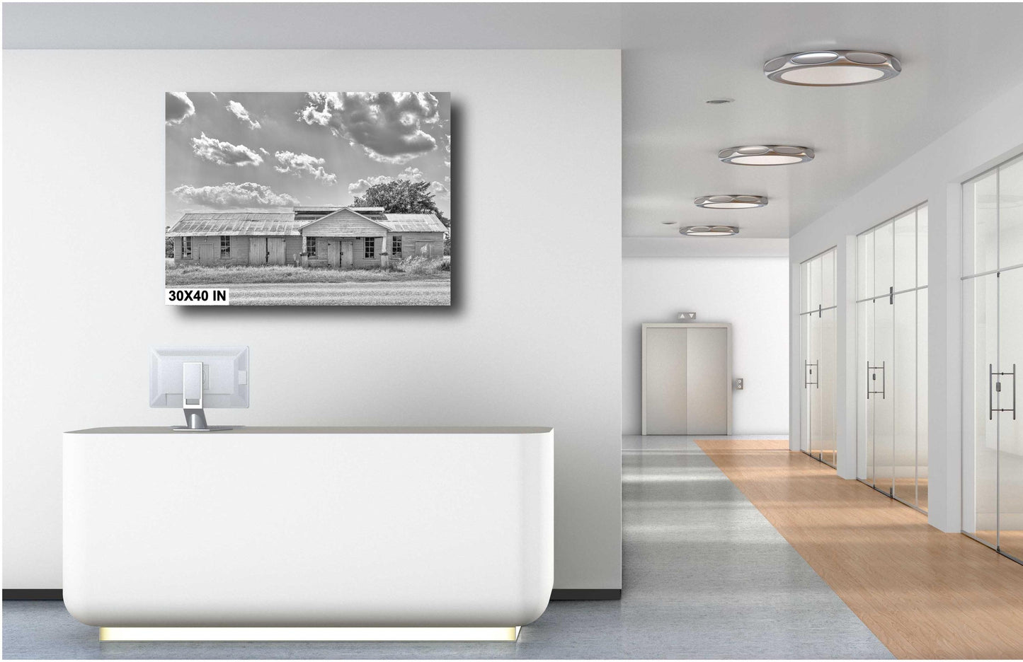 Farmhouse Wall Decor - Rustic Black & White Barn Landscape Print | Modern Farmhouse Wall Art for Living Room or Office Decor